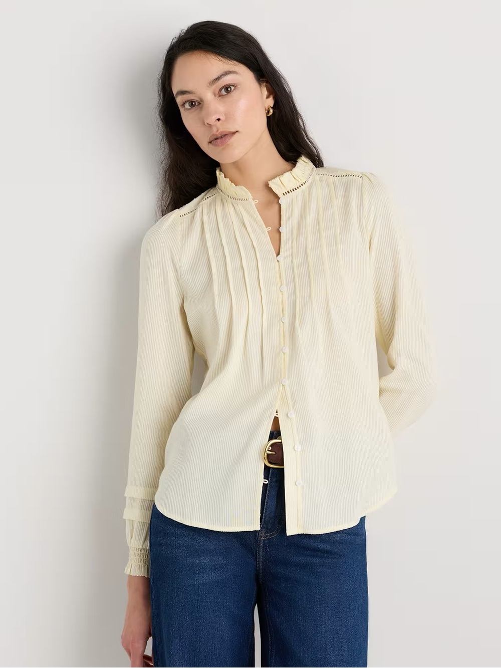 Quince Organic Textured Cotton Peasant Blouse L